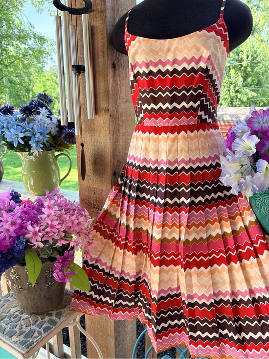 Max & Cleo Dresses & Skirts - Max & Cleo Red Brown Pink Ric Rac Design Fit & Flare Sundress Adjustable Straps